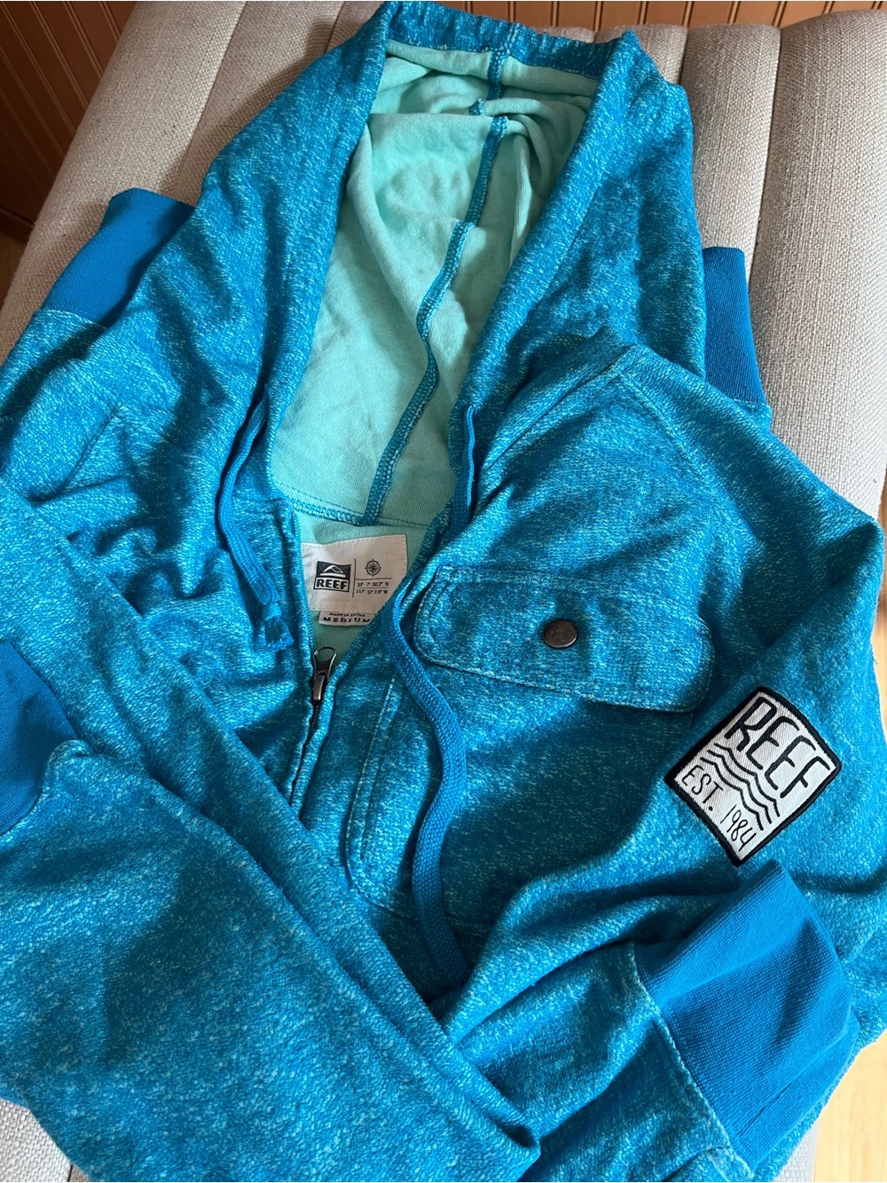 Reef Men's Teal Blue Heather Hoodie